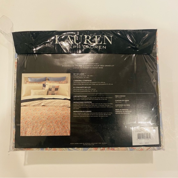 Ralph Lauren Home Cosima Floral Blue Pink King Reversible Duvet Cover & Shams - Picture 14 of 15